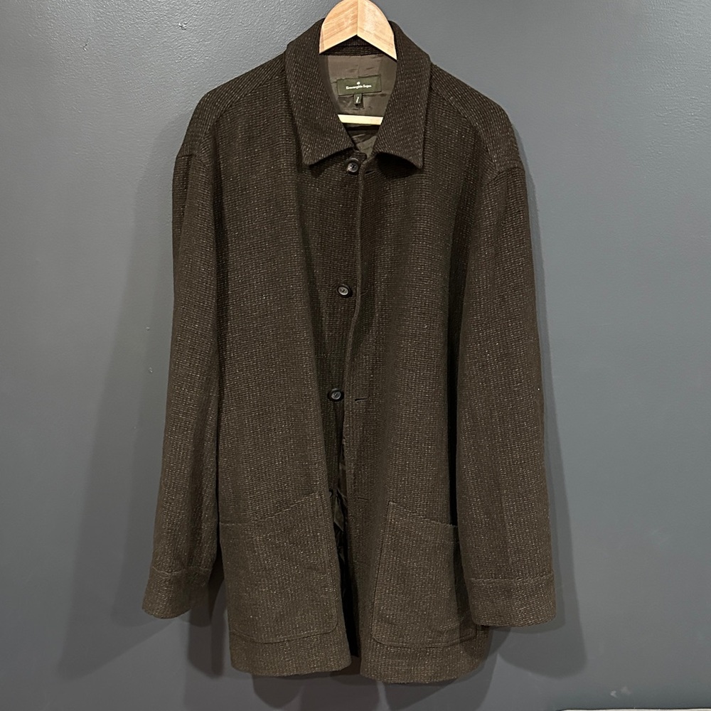 Ermenegildo Zegna Dark Brown Textured Pea Coat